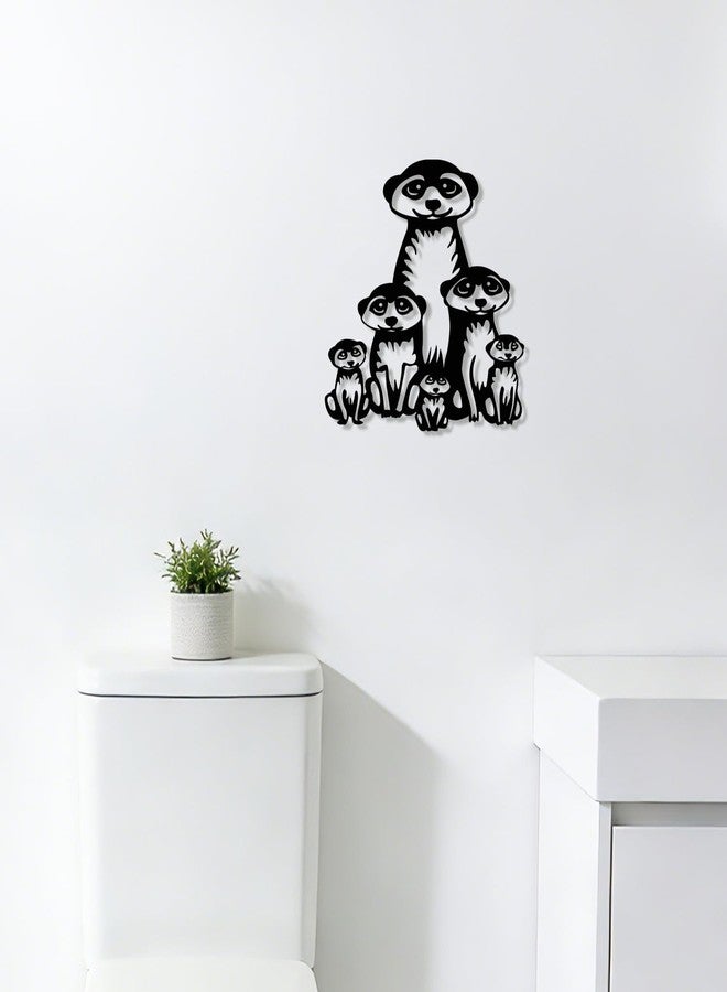 Maoerzai Geometric Meerkat Family Metal Wall Art Decor, Perfect for Living Room, Bedroom, Outdoor Garden (Black - 12 x 12 inch) - Image 1