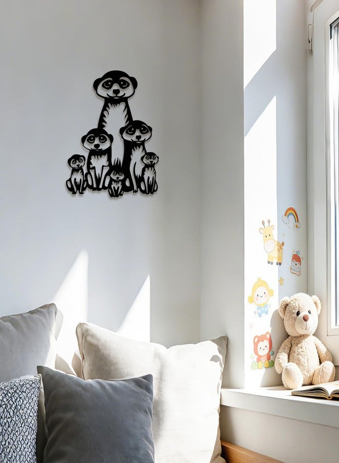 Maoerzai Geometric Meerkat Family Metal Wall Art Decor, Perfect for Living Room, Bedroom, Outdoor Garden (Black - 12 x 12 inch) - Image 2