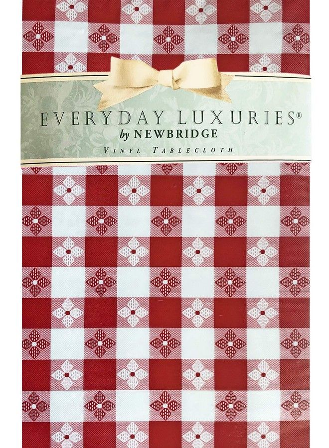Newbridge Bistro Tavern Check Vinyl Flannel Backed Tablecloth Cafe Checkered Indoor/Outdoor Vinyl Picnic Bbq And Dining Tablecloth 70” Round Red - Image 1