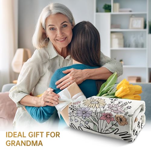 Afterprints Grandma Gifts Blanket, Birthday Gifts for Grandma from Grandkids, Best Grandmother Presents, Hug Floral Throw Blankets 50'' x 60'' - Image 2