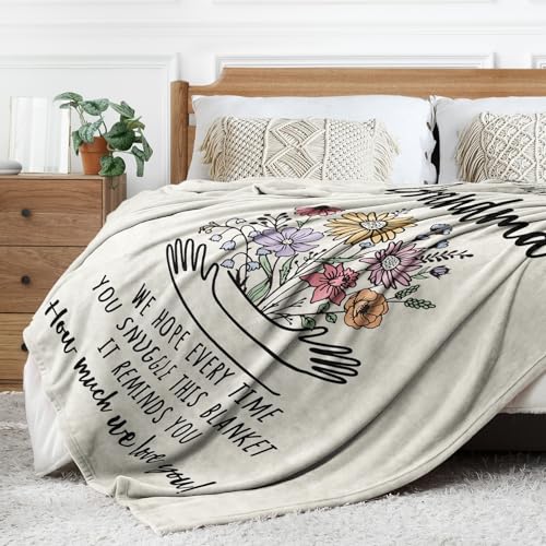 Afterprints Grandma Gifts Blanket, Birthday Gifts for Grandma from Grandkids, Best Grandmother Presents, Hug Floral Throw Blankets 50'' x 60'' - Image 3