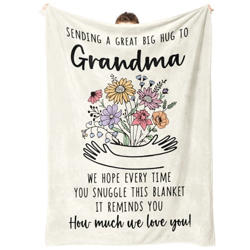 Afterprints Grandma Gifts Blanket, Birthday Gifts for Grandma from Grandkids, Best Grandmother Presents, Hug Floral Throw Blankets 50'' x 60'' - Image 1