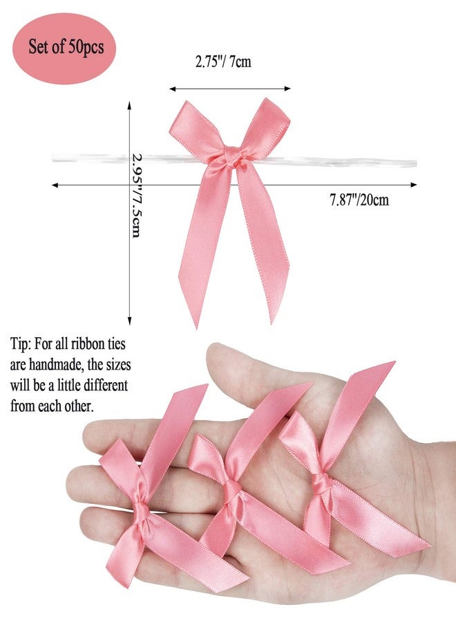 AKLVBL 50 Pack Pink Satin Ribbon Twist Tie Bows for Treat Bags, Gift Bags, Bakery Candy Bags and Package Decorating Ribbon Bow, Bowknot for Gifts - Image 3