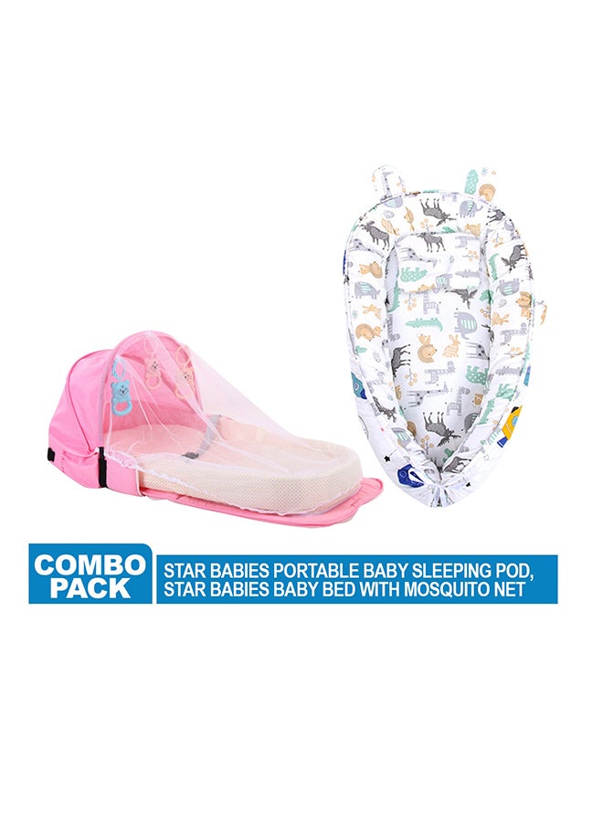 STAR BABiES Baby Sleeping Pod/Bed With Mosquito Net - White/Pink - Image 2