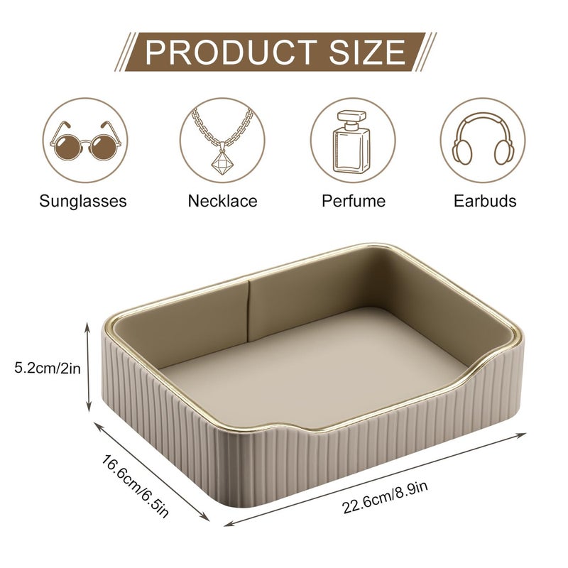 KINGFOM Prefume Tray, PU Leather Valet Tray Nightstand Organizer Trays for Men Women, Table Centerpieces Decorative Vanity Trays, Desk Organizer Tray for Key Jewelry Cosmetics (Beige) - Image 4