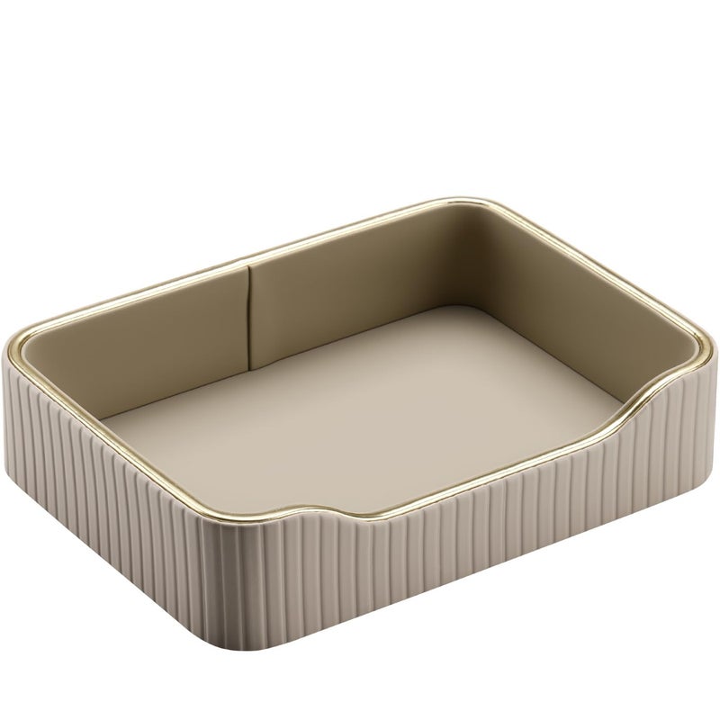 KINGFOM Prefume Tray, PU Leather Valet Tray Nightstand Organizer Trays for Men Women, Table Centerpieces Decorative Vanity Trays, Desk Organizer Tray for Key Jewelry Cosmetics (Beige) - Image 5