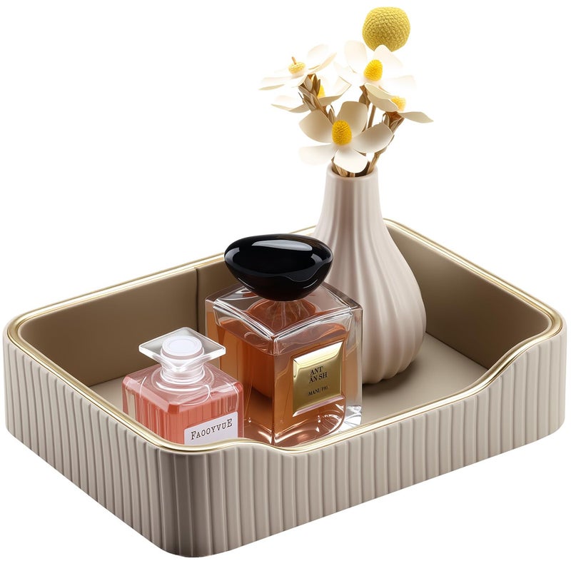 KINGFOM Prefume Tray, PU Leather Valet Tray Nightstand Organizer Trays for Men Women, Table Centerpieces Decorative Vanity Trays, Desk Organizer Tray for Key Jewelry Cosmetics (Beige) - Image 2
