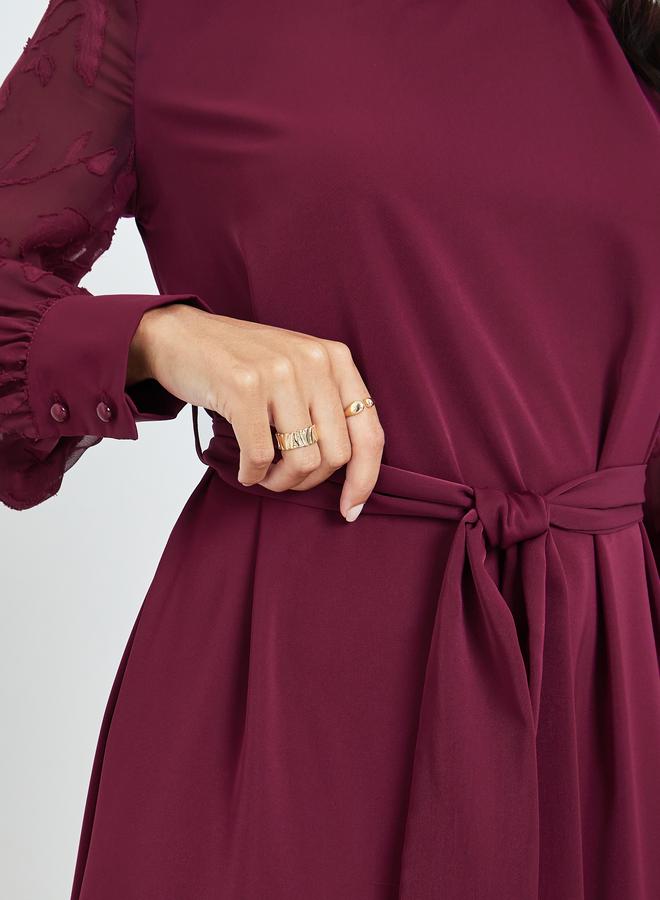 Styli Maroon Cuffed Sleeves A-Line Maxi Dress - Image 4