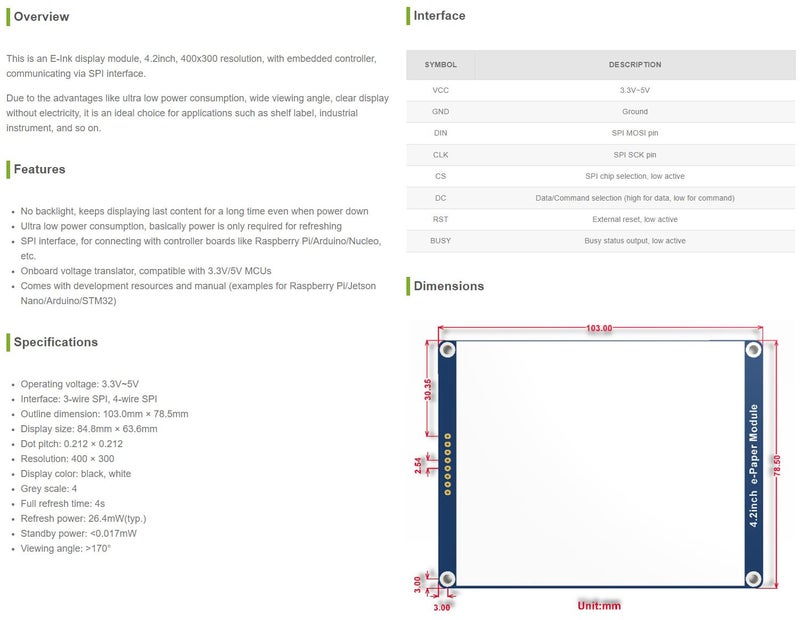 Waveshare وحدة عرض E-Ink بحجم 4.2 بوصة من Waveshare متوافقة مع Raspberry Pi 5/4B/3B/Zero/Zero W/Zero 2W/Pico/Pico W/Pico WH، دقة 400x300، واجهة SPI - Image 3