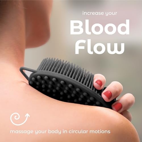 MainBasics Silicone Body Scrubber – Dual-Sided Shower Scrubber with Massage Nodes, Silicone Loofah Alternative for Deep Clean (Black, Massage) - Image 5