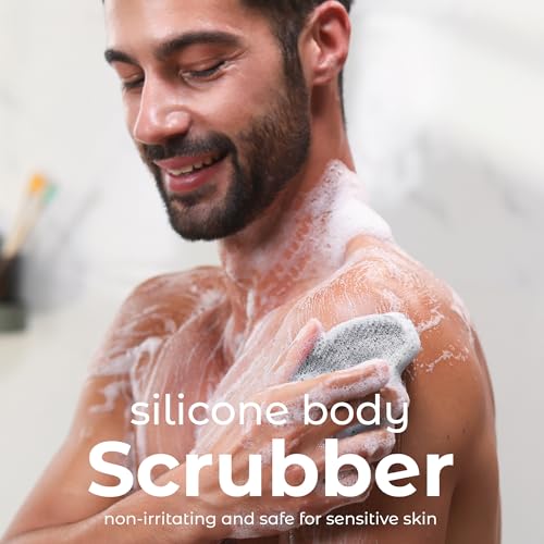MainBasics Silicone Body Scrubber – Dual-Sided Shower Scrubber with Massage Nodes, Silicone Loofah Alternative for Deep Clean (Black, Massage) - Image 2