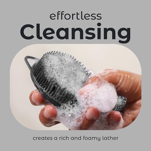 MainBasics Silicone Body Scrubber – Dual-Sided Shower Scrubber with Massage Nodes, Silicone Loofah Alternative for Deep Clean (Black, Massage) - Image 4