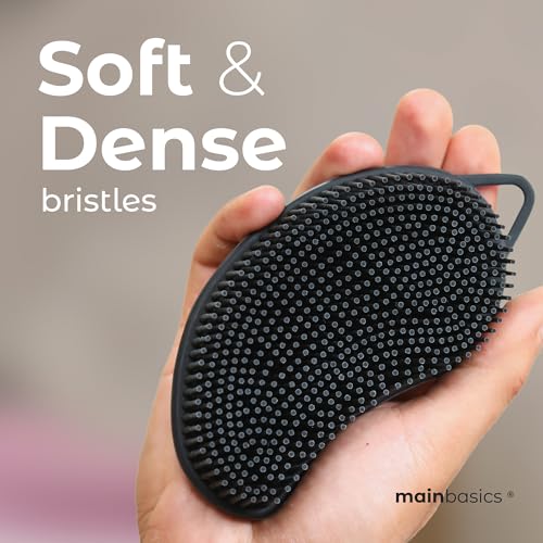 MainBasics Silicone Body Scrubber – Dual-Sided Shower Scrubber with Massage Nodes, Silicone Loofah Alternative for Deep Clean (Black, Massage) - Image 3