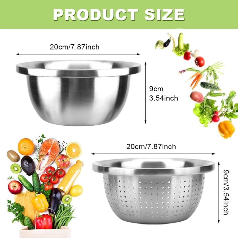 VALAJOGI 2 Pcs Stainless Steel Colander Bowl Set Drainer Basket Basin for Washing Vegetables Fruit Microporous Set Kitchen Strainer Vegetables Fruit SaladRice PastaMixing Bowls Heavy Duty - Image 2