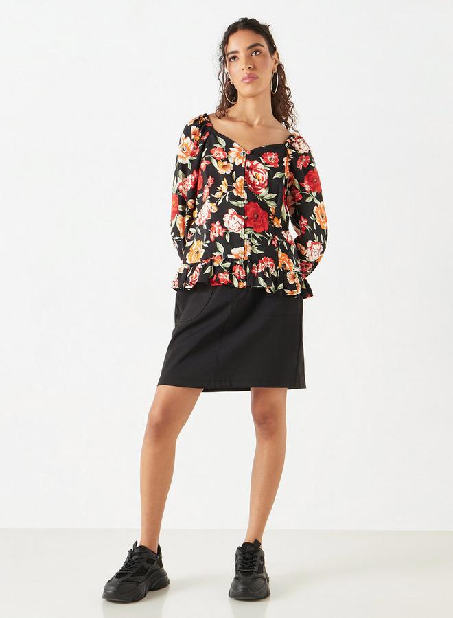 Lee Cooper All-Over Floral Print Sweatheart Neck Top - Image 2