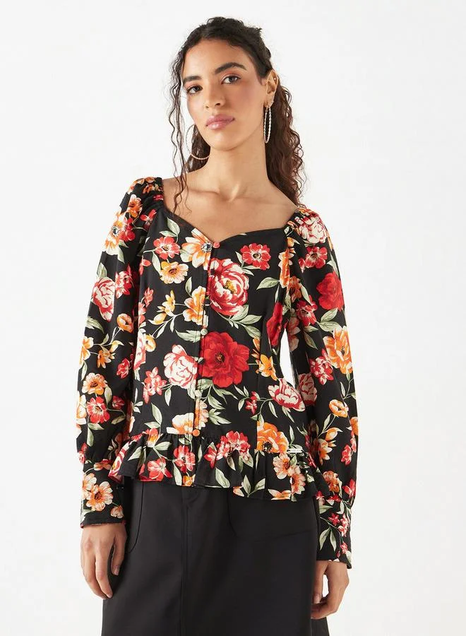 Lee Cooper Lee Cooper All-Over Floral Print Sweatheart Neck Top