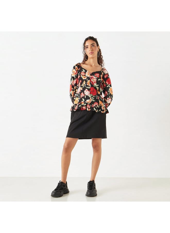 Lee Cooper Lee Cooper All-Over Floral Print Sweatheart Neck Top  - Image 2