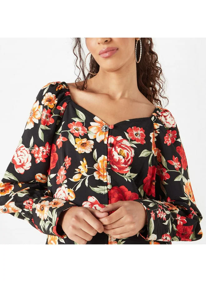 Lee Cooper Lee Cooper All-Over Floral Print Sweatheart Neck Top