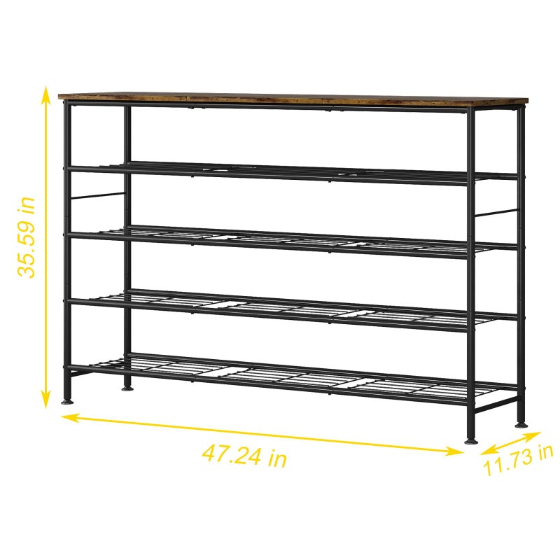 SUOERNUO Shoe Rack 5 Tier Shoe Storage Organizer Metal Mesh Shelves with MDF Top Board for Entryway, Hallway, Closet,Bedroomï¼ŒLiving Room (Black+Rustic Brown, Large 5 Tier) - Image 3