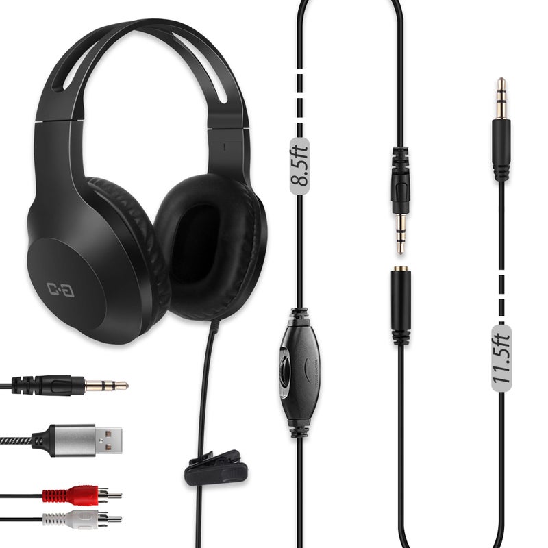 DUNGZDUZ 20Ft Extra Long Cord Headphones for TV PC with Volume Control Wired TV Headset with Extension Cable 35mm Aux Jack with USB RCA Adapters for More TVs Senior Friendly - Image 2