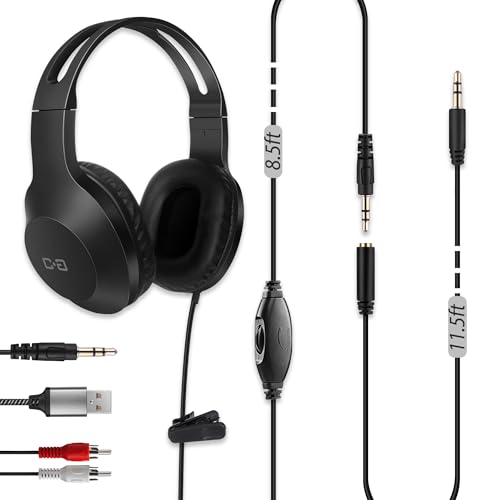 DUNGZDUZ 20Ft Extra Long Cord Headphones for TV PC with Volume Control Wired TV Headset with Extension Cable 35mm Aux Jack with USB RCA Adapters for More TVs Senior Friendly - Image 1