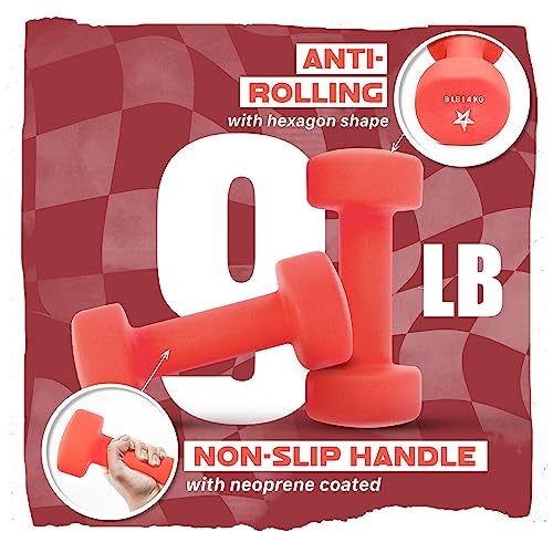 Yes4All 9 lbs Dumbbells Neoprene with Non Slip Grip – Great for Total Body Workout – Total Weight: 18 lbs (Set of 2) - Image 3
