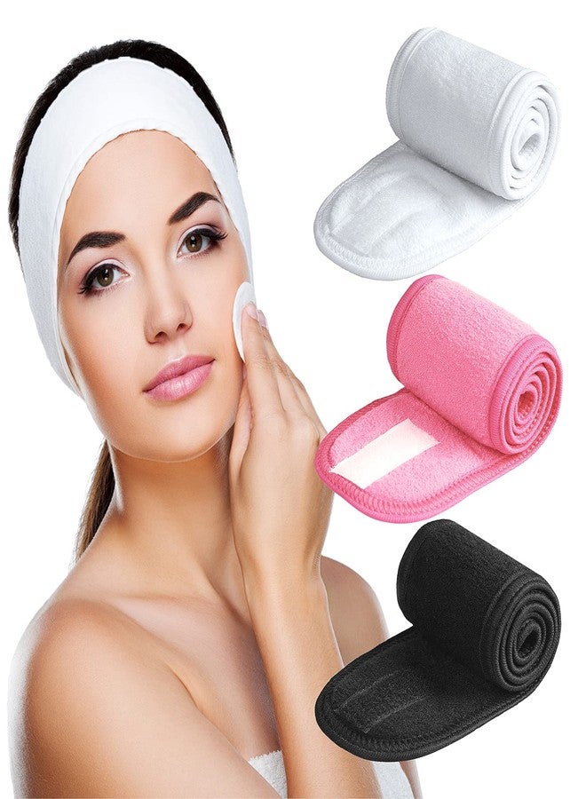 Denfany Spa Headband 3 Pack Ultra Soft Adjustable Face Wash Headband for Face Washing, Shower, Makeup and Sport (Black+White+Pink) - Image 1