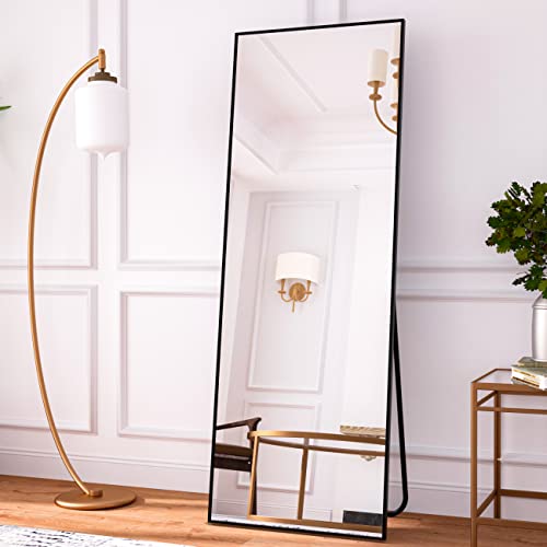 HARRITPURE 21x56 Full Length Mirror Floor Rectangle Mirrors Aluminum Frame Standing Wall Leaning Large Dressing Mirror for Living Room Bedroom CloakroomBlack