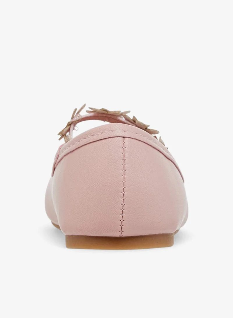 Flora Bella By Shoexpress Girls Floral Accent Ballerina Shoes with Elasticated Strap