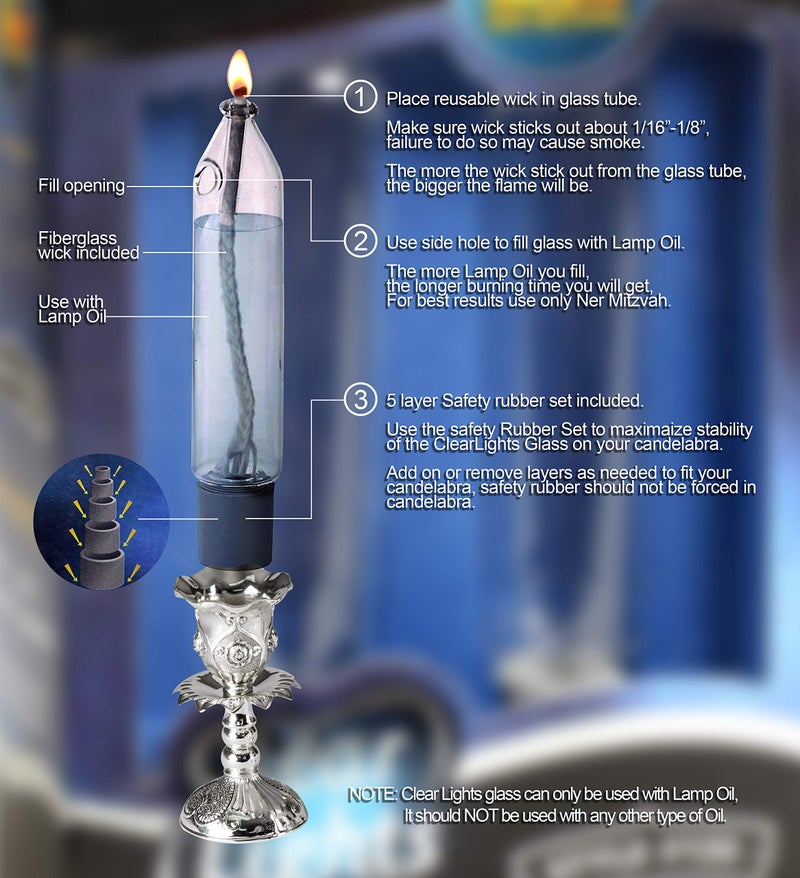 Ner Mitzvah Glass Paraffin Shabbat Candle Holder Cup and Wick â€“ Candle Shape â€“ Fits All Standard Candlesticks - Use with All Lamp Oil - No Mess Refill - 4â€H (10cm) - 2 Pack - Image 3