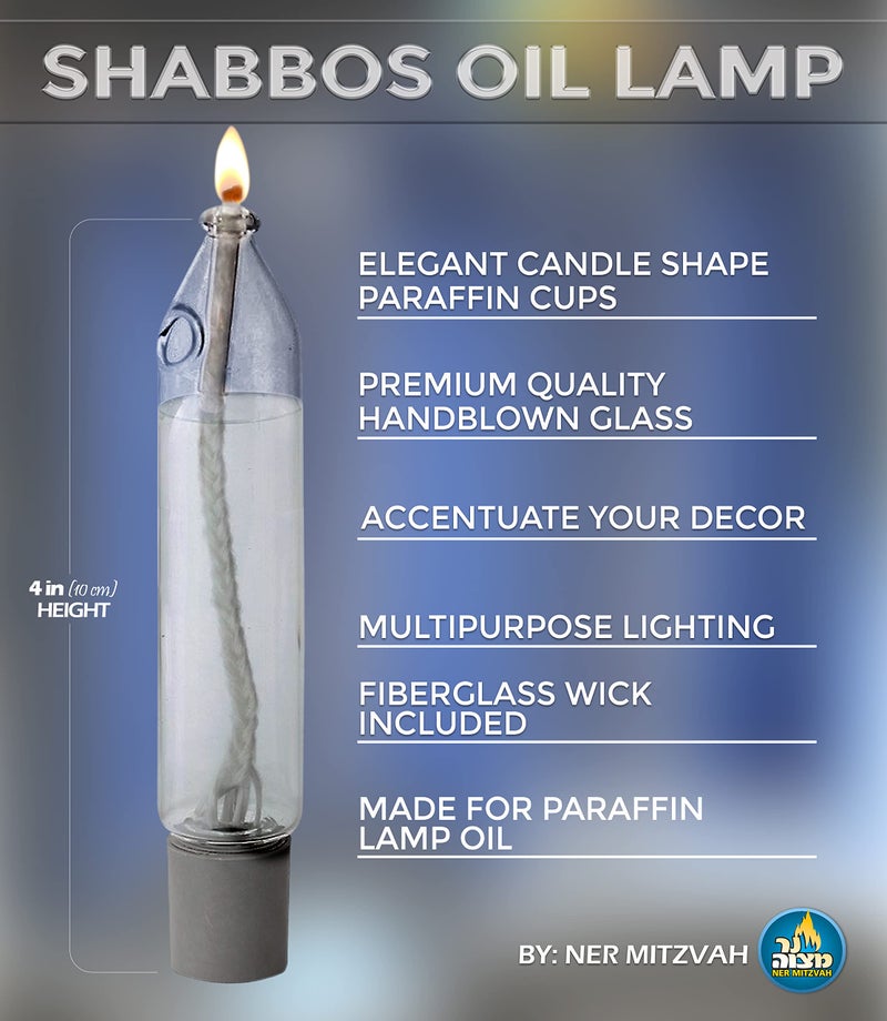 Ner Mitzvah Glass Paraffin Shabbat Candle Holder Cup and Wick â€“ Candle Shape â€“ Fits All Standard Candlesticks - Use with All Lamp Oil - No Mess Refill - 4â€H (10cm) - 2 Pack - Image 2
