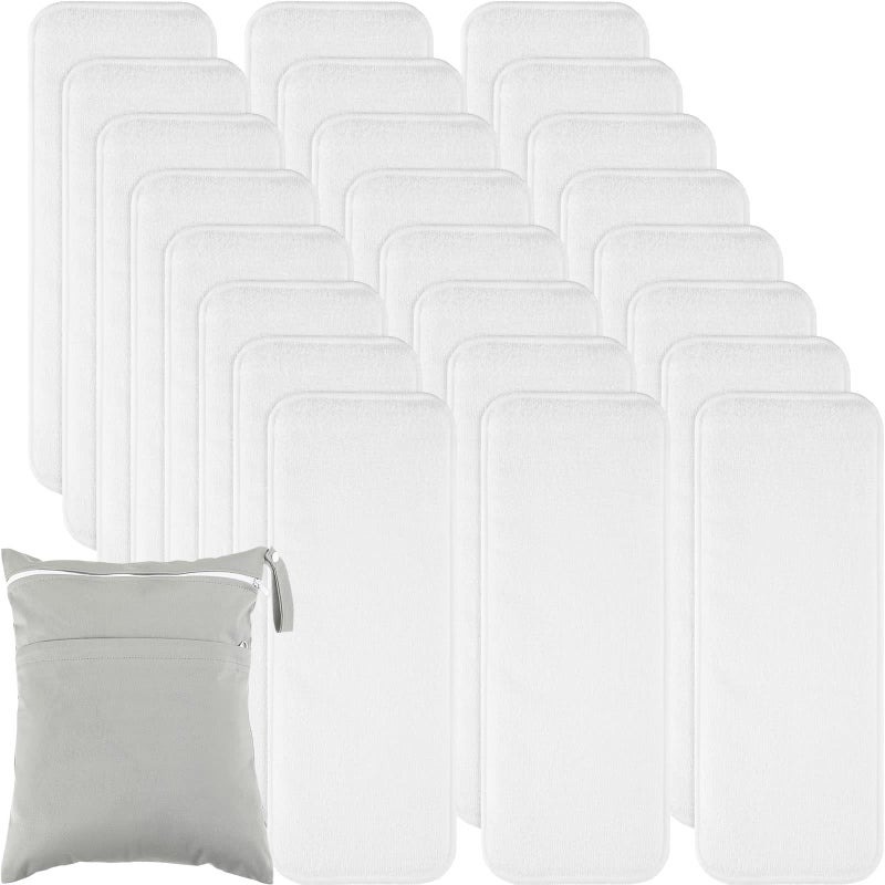 Reginary 24 Pack Cloth Diaper Inserts Reusable Newborn 3 Layer Absorbent Breathable Cloth Diaper Inserts Overnight Microfiber Nappy Liners with an Extra Bag - Image 1