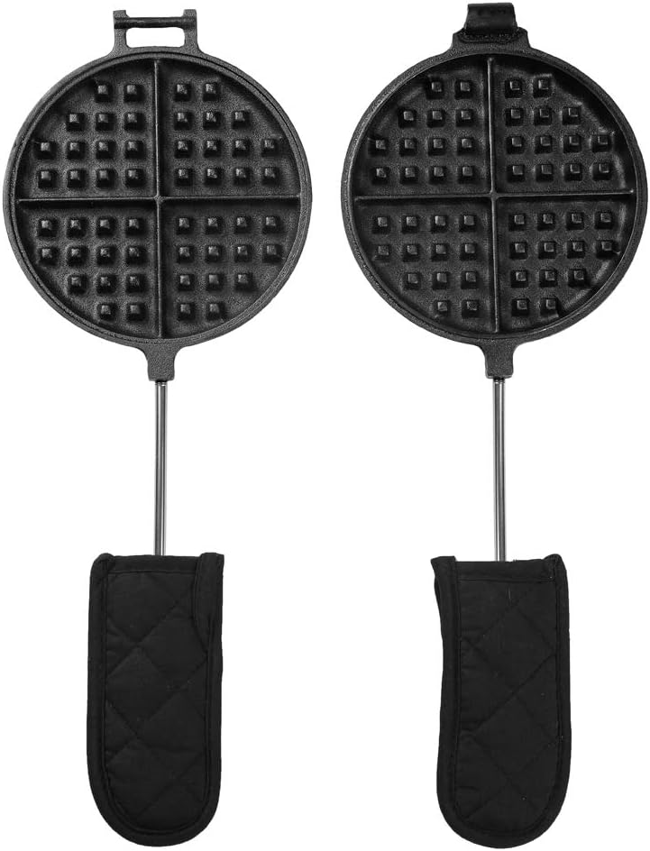 HAWOK Cast Iron Waffle Maker with Handle Hoder and Basting Brush - Image 1