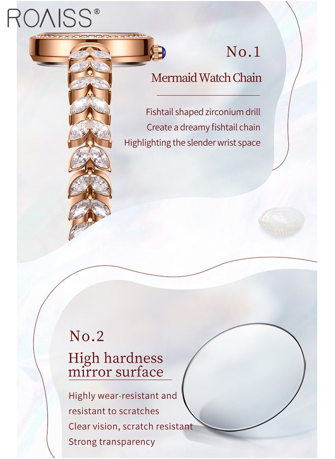 roaiss - Women's Mermaid Strap Quartz Watch Analog Display Round Fritillaria Dial and Zirconia Diamonds Decoration Waterproof Luxurious Wristwatch as Gift for Ladies - Image 1