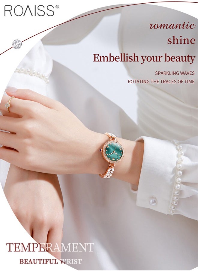 roaiss - Women's Mermaid Strap Quartz Watch Analog Display Round Fritillaria Dial and Zirconia Diamonds Decoration Waterproof Luxurious Wristwatch as Gift for Ladies - Image 1