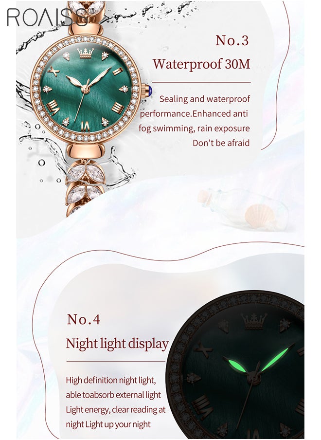 roaiss - Women's Mermaid Strap Quartz Watch Analog Display Round Fritillaria Dial and Zirconia Diamonds Decoration Waterproof Luxurious Wristwatch as Gift for Ladies - Image 1