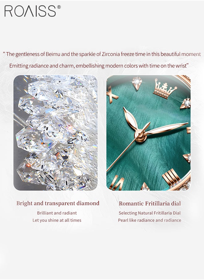 roaiss - Women's Mermaid Strap Quartz Watch Analog Display Round Fritillaria Dial and Zirconia Diamonds Decoration Waterproof Luxurious Wristwatch as Gift for Ladies - Image 1
