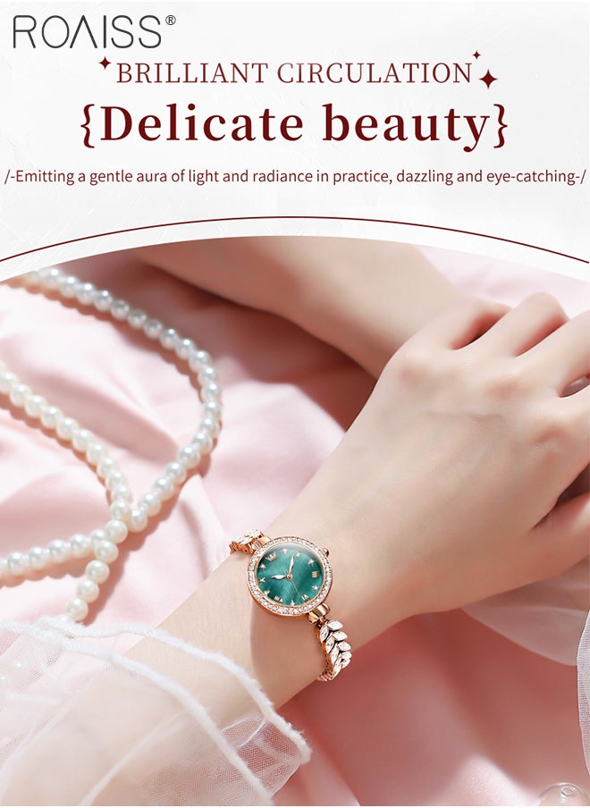 roaiss - Women's Mermaid Strap Quartz Watch Analog Display Round Fritillaria Dial and Zirconia Diamonds Decoration Waterproof Luxurious Wristwatch as Gift for Ladies - Image 1