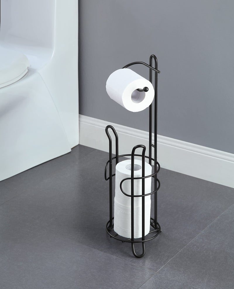 Sunnypoint Freestanding Toilet Paper Holder With Storage - Holds 3 Spare Rolls  Heavy-Duty Steel  Black Finish  Easy Assembly  Space-Saving Bathroom Organizer - Image 2