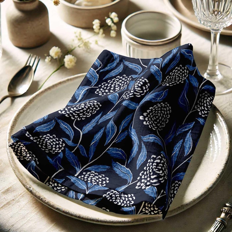 Vargottam Elegant Floral Print on Blue Cotton Muslin Napkins - Set of 12, 20x20 Inches, Luxurious Self-Check Texture, Perfect for Upscale Dining, Weddings, and Events - Machine Washable - Image 3