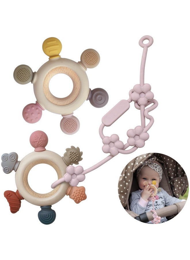 Wenobby 3 Packs Baby Teether Rings for 0-6 6-12 Months Babies, Teething Toys with Pacifier Clip Holder, Baby Chew Toys for Sucking Needs, BPA Free - Image 1