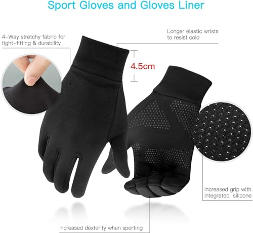 Unigear Running Gloves, Touch Screen Anti-Slip Lightweight Gloves Liners for Cycling Biking Sporting Driving for Men Women (Large) - Image 3