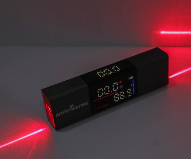 amiciSense مقياس الزاوية بالليزر، بروكتور رقمي قابل للشحن من نوع C مع مستوى محوري مزدوج، شاشتين HD وقاعدة ثلاثية قابلة للسحب من الألمنيوم - Image 2