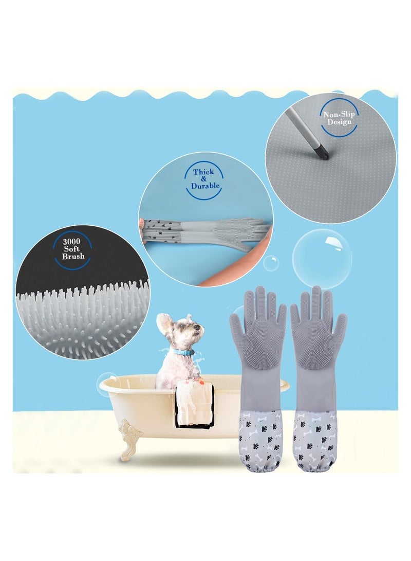 Pet Grooming Gloves for Dogs and Cats High Density Silicone Bathing and Massaging Gloves Heat Resistant Five Finger Design Grey - Image 3