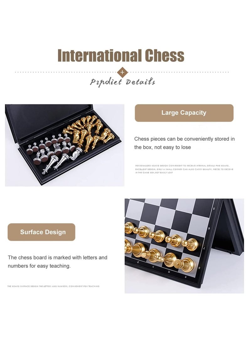يلا جوي مجموعة شطرنج مغناطيسية ، مجموعة شطرنج سفر قابلة للطي مع قطع الشطرنج الفضية الذهبية ، ألعاب الشطرنج الكلاسيكية للأطفال والكبار (25 × 25 × 2 سم) - Image 4