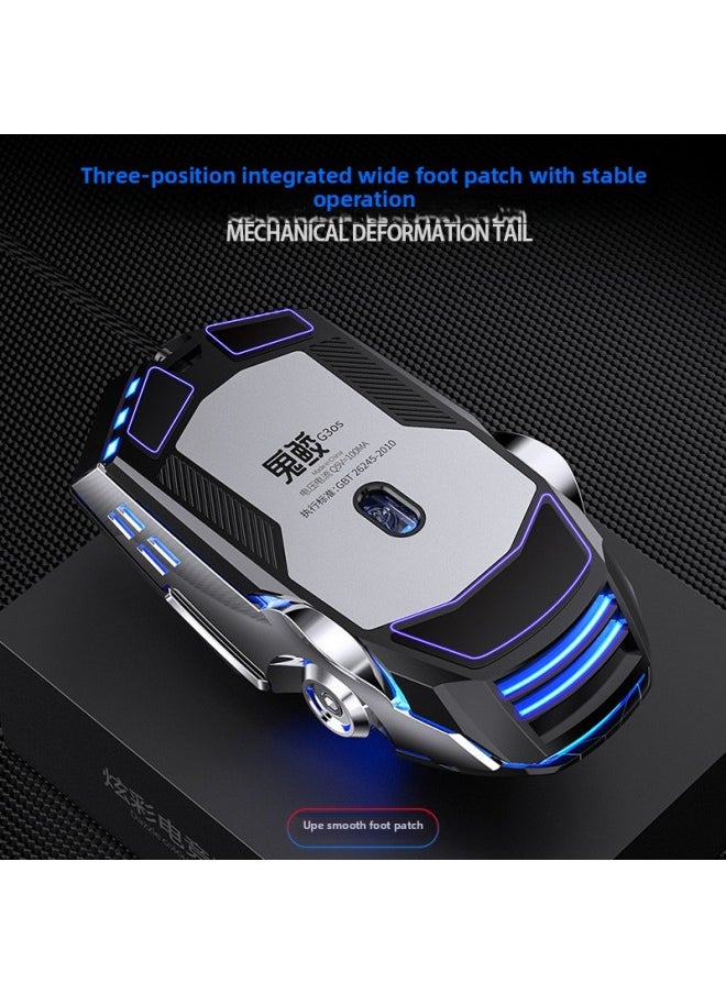 Generic - Silver Carving Ghost Shark Electric Competition Mechanical Mouse Wired Mute Game Usb Computer Private Model Generation Wholesale-Color:Matte Black (7-key Water-cooled Light Effect) Custom Macro-audio Version - Image 1