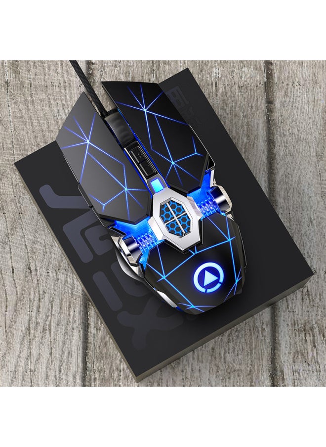 Generic - Silver Carving Ghost Shark Electric Competition Mechanical Mouse Wired Mute Game Usb Computer Private Model Generation Wholesale-Color:Matte Black (7-key Water-cooled Light Effect) Custom Macro-audio Version - Image 1