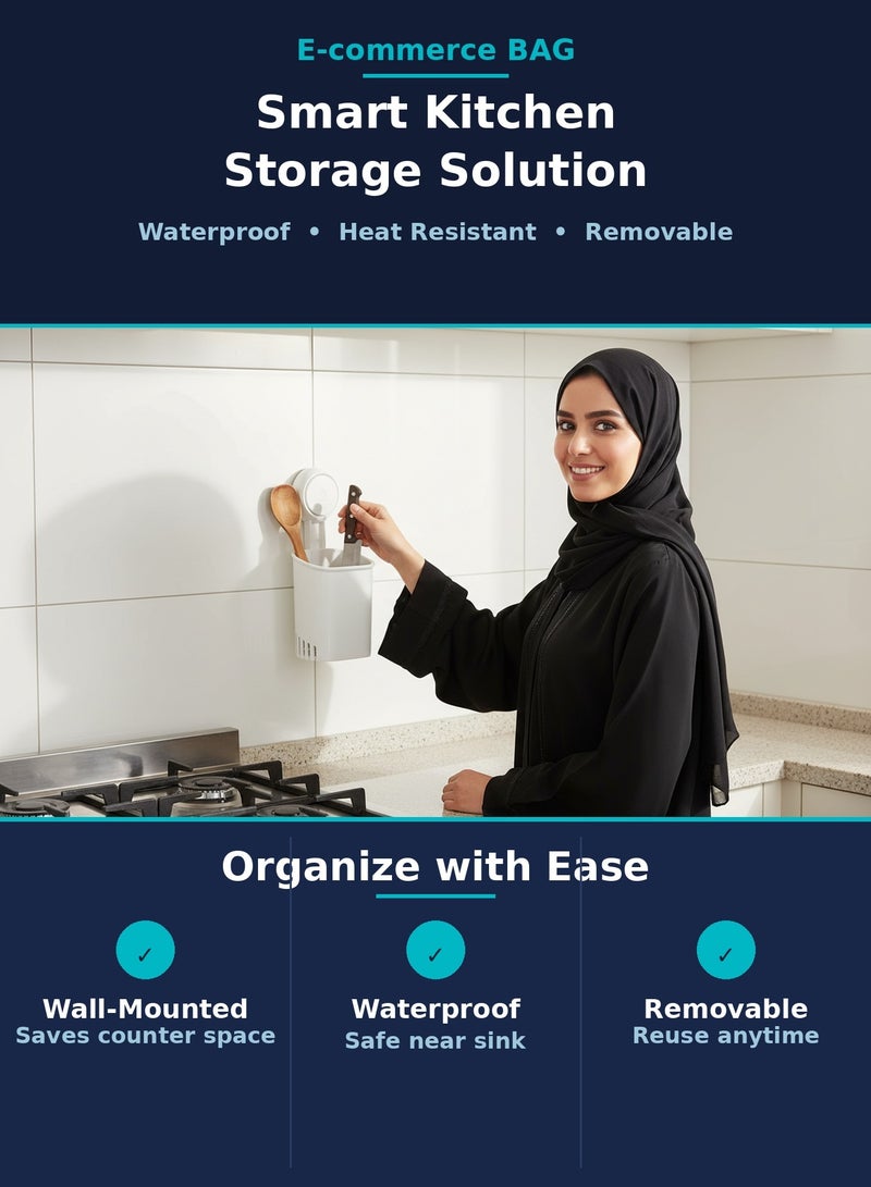 إي كوميرس باج حامل فرشاة أسنان أبيض من ABS من E-commerce BAG – حامل فرشاة اسنان لاصق مغناطيسي، منظم منضدة الحمام  بدون حفر، رف حمام جداري مقاوم للماء للحمام والمطبخ - Image 5