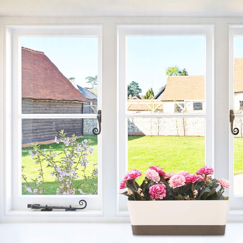 Suream Indoor Herb Planter Boxes, 4 Pack Window Box with Tray, Modern Plastic Plant Flower Succulent Cactus Pots for Windowsill, Garden Balcony, Home Office Outdoor Decor(6x3.8, 12x3.8, 16x3.8Inch) - Image 2