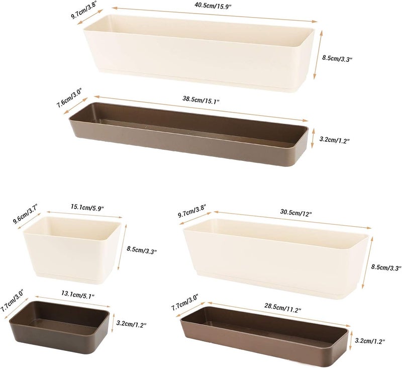 Suream Indoor Herb Planter Boxes, 4 Pack Window Box with Tray, Modern Plastic Plant Flower Succulent Cactus Pots for Windowsill, Garden Balcony, Home Office Outdoor Decor(6x3.8, 12x3.8, 16x3.8Inch) - Image 3